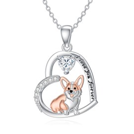 MEIDERBO Corgi Necklace 925 Sterling Silver April Birthstone Dog Pendant Cute Animal Jewelry Corgi Gifts for Women