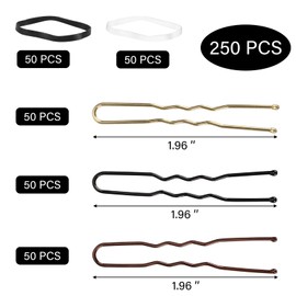 250 Pcs U Shaped Hair Pins and Hair Rubber Bands Kit, 5cm Bobby Pins Elastic Hait Ties Hair Styling Pins for Women - with Storage Box