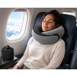 Memory Foam Travel Neck Pillow for Airplane Rest – Signature Snail-Style Wraparound Support for Flights, Commutes & Naps
