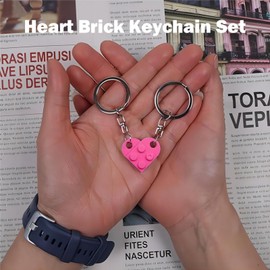 2pcs Brick Matching Heart Keychain Set Best Friend Keychain for Friendship Boyfriend Girlfriend BFF Heart Key Ring Set Couples Matching Stuff Gifts for Valentines Birthday Anniversaries（Rose Red）