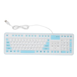 Foldable Silicone Keyboard 106 Keys Waterproof Dustproof Foldable USB Wired Silent Silicone Keyboard for PC Laptop Game Blue