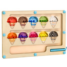 "TAETOE Educational Toy" Montessori Magnetic Ball Maze, Brain Training, Hand-Eye Coordination, Slicker Control, Color & Number Recognition, Wooden Toy for 4 / 5 / 6 Years, Birthday, Kindergarten Entrance Celebration, Children's Day Present (Ice Cream)