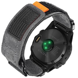 Soft Suede Leather Watch Band, 26mm Military Strap Compatible with Garmin Instinct 3 50mm/Fenix 8 51mm/7X/7X Pro/6X/6X Pro/5X/5X Plus, Tactix 7 Pro/Delta, Quatix 6X/5X, Descent MK1/MK2, Instinct 2X