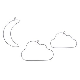Rayher 24126000 Set of Three Wire Shapes for Wreath Making, Macrame and Baby Shower Crafts, One Crescent Moon and Two Cloud Forms, 10-12 cm, silver