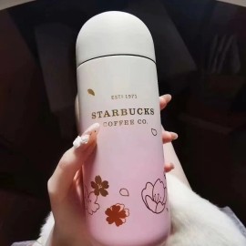 Starbucks White Pink Fashion Gradient Cherry Blossom Portable Insulated Tumbler