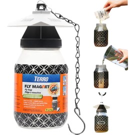 TERRO Fly Magnet, Reusable Fly Trap - Includes One Fly Bait Packet and Heavy Duty 9.5 PLEXON Hanging Chain (4 Traps)