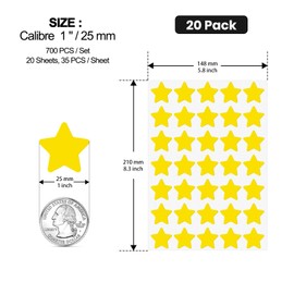 FINDAT Yellow Star Stickers 1 Inch Vinyl Kids Reward Sticker Removable Waterproof Small Stars Labels Reusable Colored Assorted Decals for Student School Classroom Teacher Supplies 700 PCS