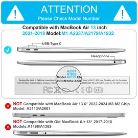 B BELK Compatible with MacBook Air 13 inch Case 2022 2021 2020 2019 2018 M1 A2337 A2179 A1932 Touch ID, Plastic Laptop Hard Shell Case & 2 Keyboard Covers & Screen Protector, Green Pearl Marble