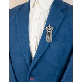 Knighthood Crown with White Stones Hanging Chain Collar Pin Brooch, Suit Rivets, Shirt Rivets, Lapel Pin Accessories for Men Women, Brass zinc, No Gemstone