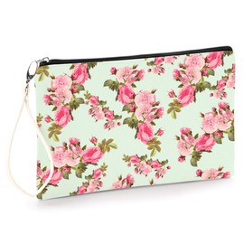 Floral Make Up Pouch - Cute Makeup Bags MakeUp Bag Pink Flowers Gift Pencil Case Pouch (Mint Floral)