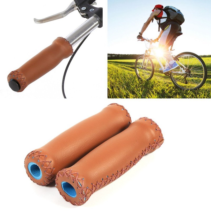 DEWIN Leather Handlebar Grips, Brown Leather Handlebar Cover,Three Colors Retro