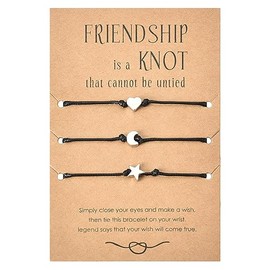 Friendship Bracelet for 3 Best Friends Christmas Birthday Gifts for Teen Girls Boys BFF Besties Matching Star Moon and Heart Bracelets Long Distance Farewall Graduation Gifts for Friends