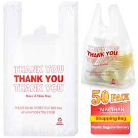 MAQIHAN Grocery Bags - 50Count Thank You T-shirt Bags Grocery Store Plastic Bags 11" X 21" Plastic Shopping Bags Grocery Bags With Handles Small Grocery Bags Disposable Grocery Bags