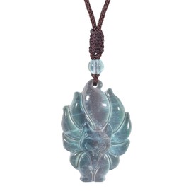 Lovionus89 Natural Fluorite Ninetail Fox Necklace Healing Crystal Gemstone Pendant Protective Amulet Charm, 100% brand, No Gemstone