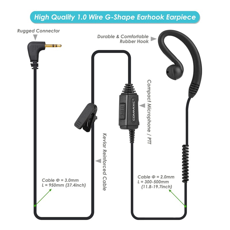 COMMIXC 2-Pack Walkie Talkie Earpiece, 1-Pin 2.5mm Two Way Radio
