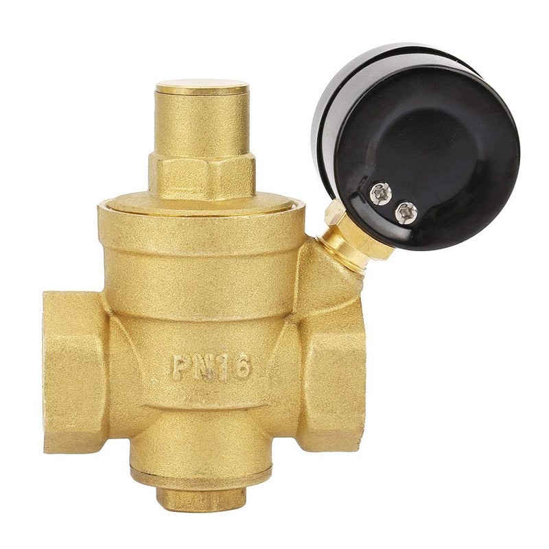 DN20 Einstellbarer Messing-Wasserdruckregler, Druckminderventil Druckregelventil mit Manometer für Horizontale Rohre