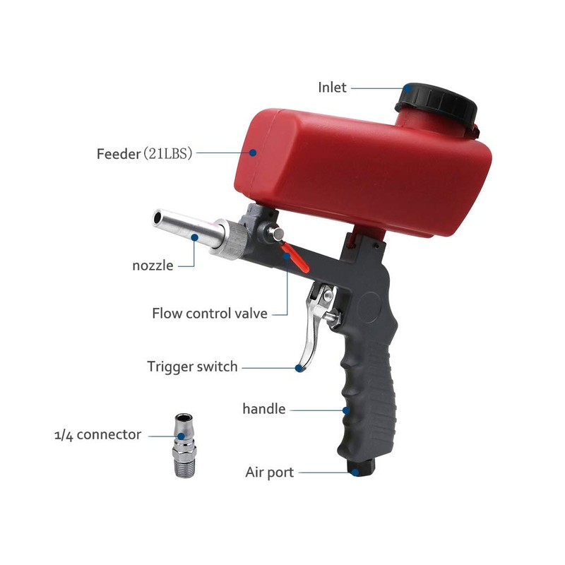 WINGONEER Air Sandblasting Gun Small Handheld Portable Sandblasting Gun Red