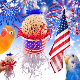 Bonka Bird Toys 2767 Star Spangled Sola 8" x 3.5" Cardboard Paper Wood Bead Vine Chew Toy for Extra Small to Medium Birds Enrichment and Cage Play Parrotlet Parakeet Pionus