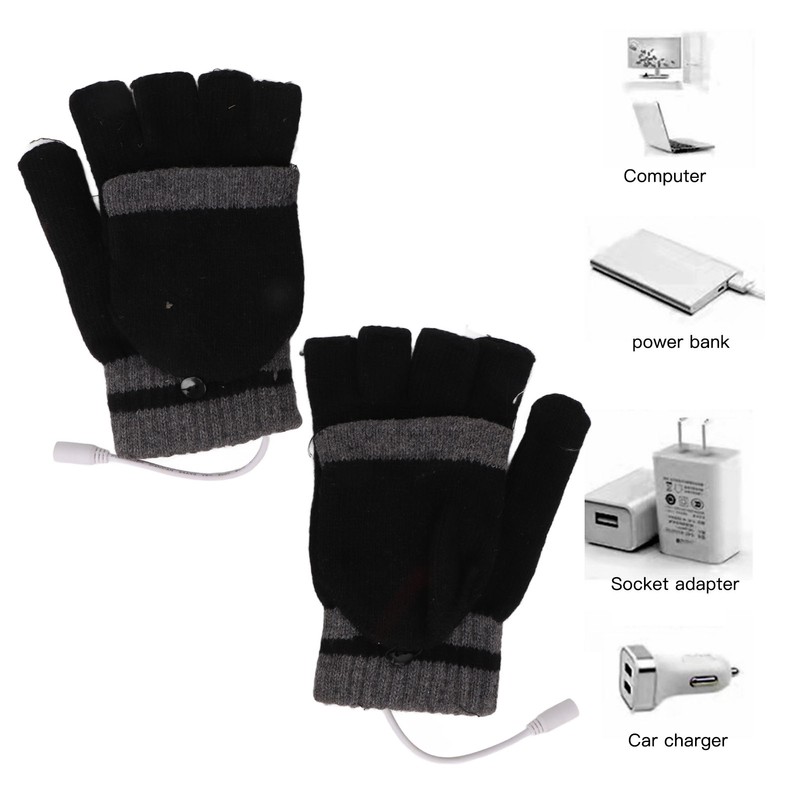 Full and Half Fingers Heating Gloves USB Fingerless Knitting Electric
