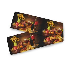 Naanle Double-Sided Retro Sunflower Red Wine Grape Print Polyester Table Runner Cloth Cover Bed Dresser Scarf Runners 13" W x 90" L Party Hotel Dinning Table Top Decoration