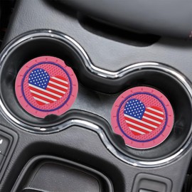 GAOLAOSY 2PCS Car Cup Holder Coasters, 2.75 Inch American Flag Non-Slip Shockproof Insert Drink Mat, Vehicle Interior Decoration Accessories for Women Men (Pink)