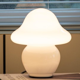 HEQET Mushroom Lamp White Glass Mushroom Table Lamp for Bedrooms, Living Room, Aesthetic Lamps for Bedroom, Cute Bedside Lamp
