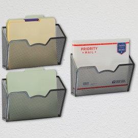 Simple Houseware Wall Mount Single Pocket File Organizer Holder, 3 Packs, Black
