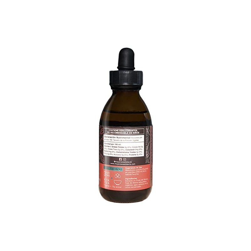 Monk Fruit Orgánico Líquido, 120 ml, Rinde 700 tazas, Mayan