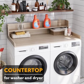 SpaceAid Washer Dryer Countertop with 2-Tier Shelf, Wood Topper with Edge, 54" Width x 27.5" Depth Cover Organizer Guard for Washer and Dryer Counter Laundry Hamper Storage (Oak)