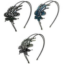 jcgy Set of 3 Crystal Flower Headband Wire Hairbands Flexible for Sizing for Women Girls Hair Styling U0121jetAquaCry