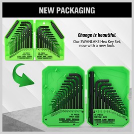 通用 SWANLAKE 32PCS Hex Key Set, Allen Wrench Set Inch/Metric MM(0.7mm-10mm) SAE(0.028"-3/8)