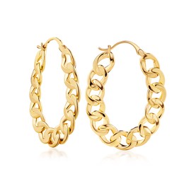 Barzel 18K Gold Plated Link Chain Hoop Earrings for Women - Made in Brazil