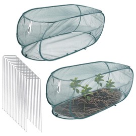 Lyreh 2pcs Pop Up Mesh Plant Cover, 39x18x16in Outdoor Pop Up Garden Netting Plant Cover with 16 Ground Stakes Suitable for Protecting Vegetables Fruits Flowers Seedlings