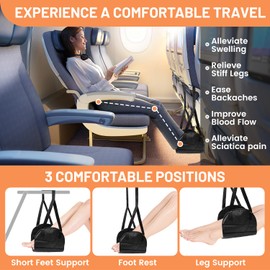 Airplane Foot Hammock for Travel,Foot Rest for Under Desk at Work,Length Adjustable Airplane Foot Rest,Long Flight Essentials with Eye Mask and Earplugs,Desk Foot Hammock to Relax Your Feet(1 Set)