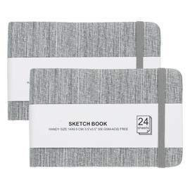 PATIKIL 5.5x3.5" Watercolor Sketchbook, 2Pcs 24 Sheet 300GSM/203lb Watercolor Paper Sketchbooks Acid Free Watercolor Journal Hardcover Artists Paper Pads for Painting, Dark Gray