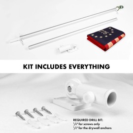 UD_G128 Combo Pack: 5 Ft Tangle Free Aluminum Spinning Flagpole (Silver) & Betsy Ross 1776 Tea-Stained Flag 2x3 Ft, ToughWeave P