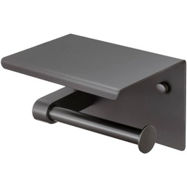 MyGift Modern Toilet Paper Holder with Shelf, Wall Mounted Luxury Hotel Series Sleek Stainless Steel Gunmetal Gray Toilet Roll Dispenser