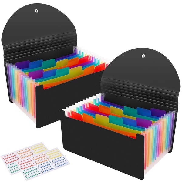 2 Pack 13 Pockets A6 Mini Coupon Organizer Wallet, Expandable Accordion File Organizer for Storage Receipt Cards Coupons Tickets - Black
