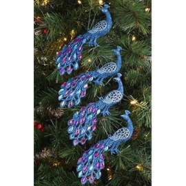 Christmas Concepts® 20cm Peacock Decoration With Jewelled Tail - Luxury Christmas Tree Decorations (Turquoise Beaded, Pack of 4)