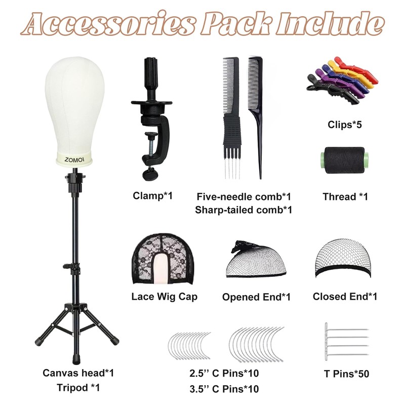 Wig Stand with Head, 22 Inch Canvas Wig Head with