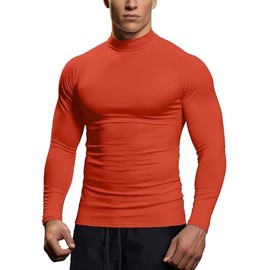 Mens Mock Turtleneck Thermal Base Layer Top (Orange,XXL)