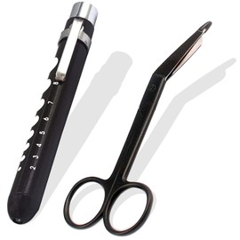 AAProTools Heavy Duty Reusable Penlight + Nurse Doctor Lister Bandage Scissors Shears (Black + Bandage Scissors 4.5")