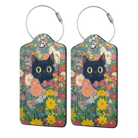 2 Pcs Luggage Tags for Suitcases Black Cat PU Leather Luggage Tag with Privacy Cover Label Address Card and Durable Metal Ring Suitable for Men Women Handbags Backpacks