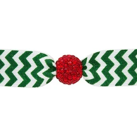 Emi Jay Elastic Green White Chevrons with Red Rhinestone Ball