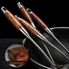 GREATLINK Strainer Skimmer Ladle, Slotted Spoons for Cooking and Frying, Kitchen Utensils Durable 304 Stainless Steel Skimmers Pasta Strainer Spoon with Wooden Handle,15.2 Inch
