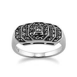 Gemondo Art Deco Stepped Ring, 925 Sterling Silver 0.28ct Marcasite Art Deco Style Ring