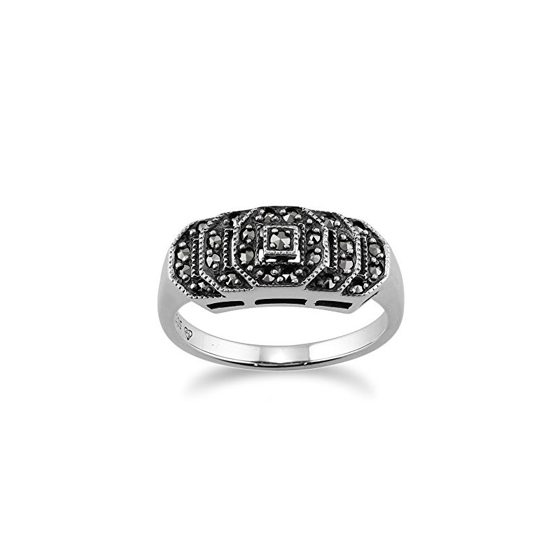 Gemondo Art Deco Stepped Ring, 925 Sterling Silver 0.28ct Marcasite
