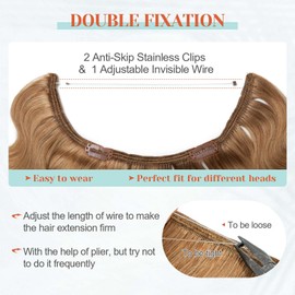 Benehair Invisible Wire Hair Hair Extensions Real Human Hair Blonde for Women Wavy Hairpieces with Invisible Secret Fish Line Adjustable Wire Replacement Dark Blonde 20inch for Thinning Hair #27