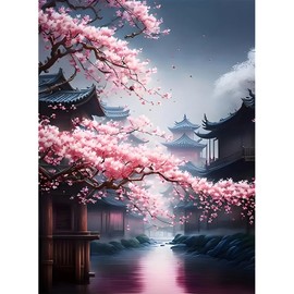 DPIDEA Landscape Diamond Painting, Diamond Painting Pictures for Adults, Sakura 5D Diamond Painting, DIY Diamond Painting, Round Stones, 30 x 40 cm