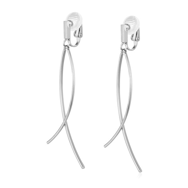 CLASSYZINT New Clip On Earrings,2 Pieces Thin Curve Bar,Long Dangle